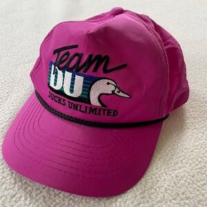 80s Ducks Unlimited Vintage Rope Cap Mens OSFM Snapback Hat Pink Nylon Dad
